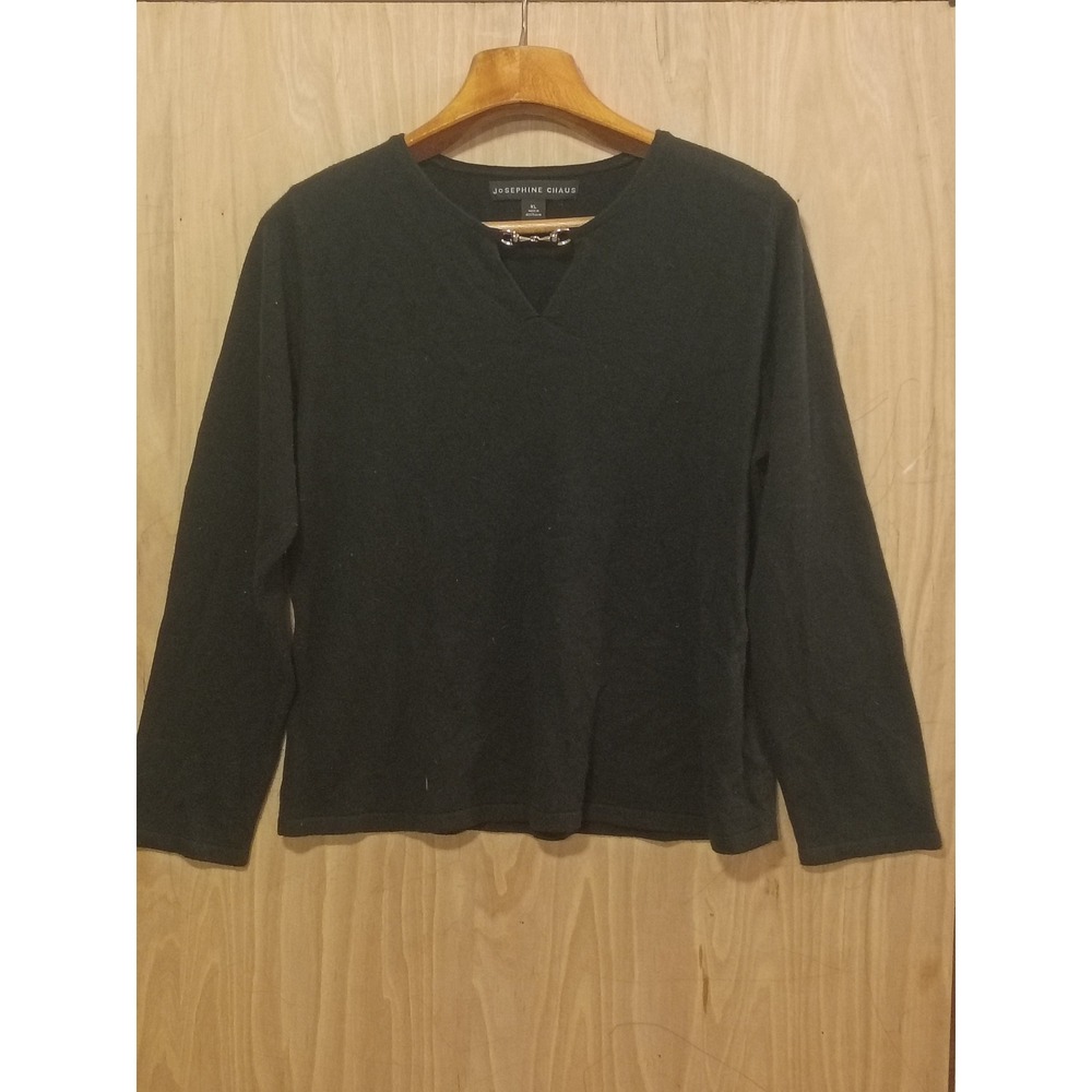 Josephine Chaus Black Knit Top Long Sleeve Horsebit V-Neck Australia XL